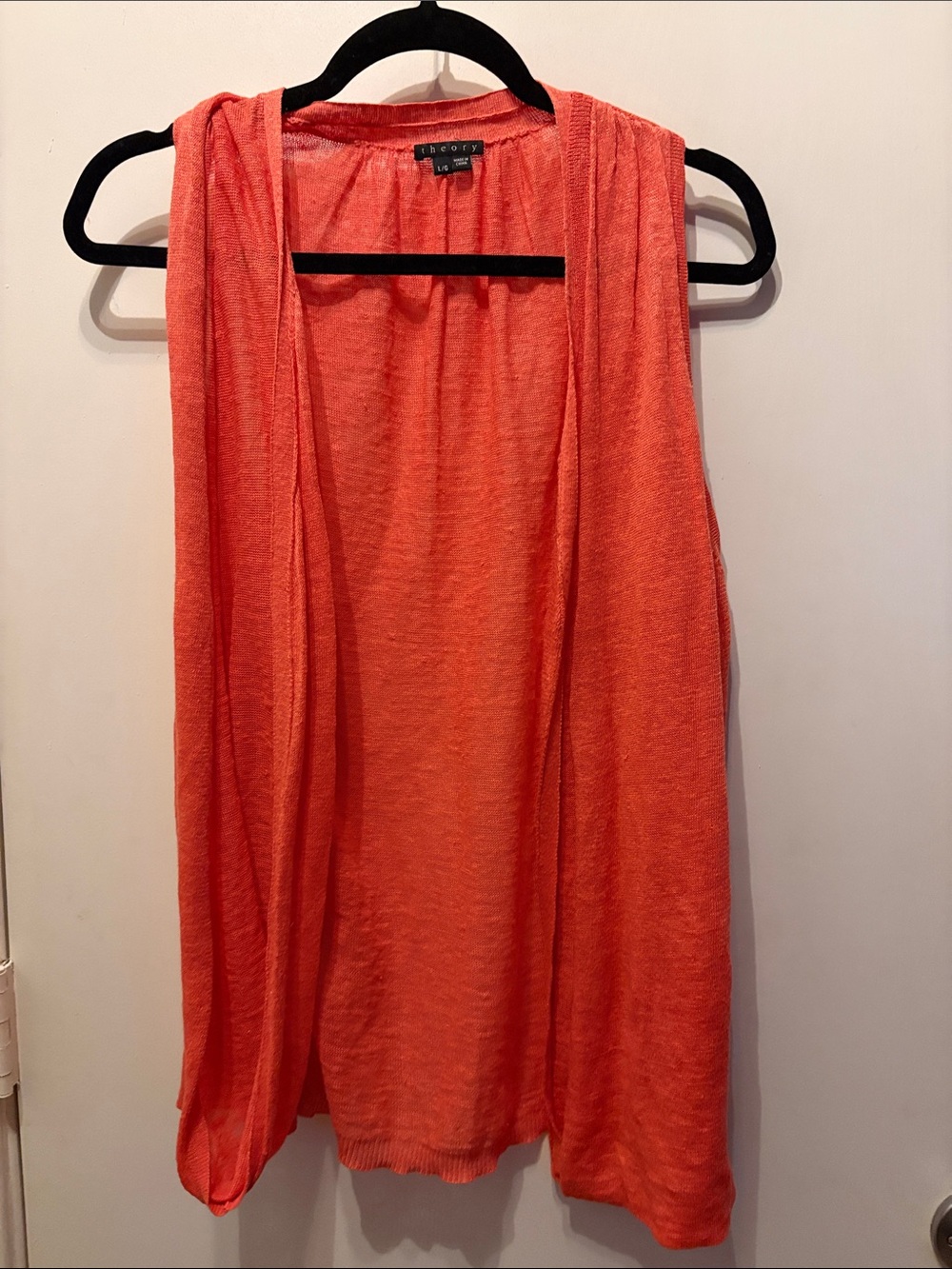 Theory Apollonia Glint Corral  Open-Front Sleeveless Vest Size L Quiet Luxury